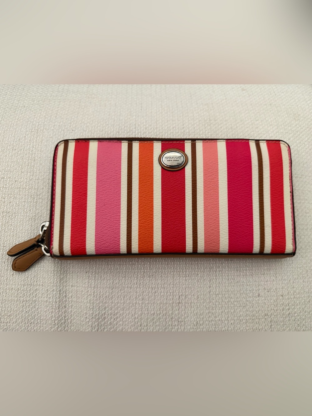 Vintage Y2K COACH Limited Edition Peyton Pink Multi Stripe Zip-Around Wallet